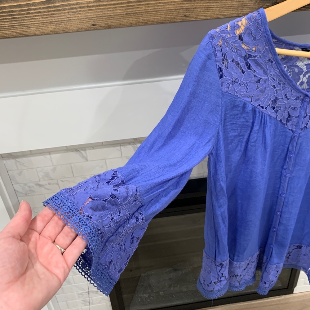 Zac & Rachel button blouse blue lace small - Picture 4 of 6